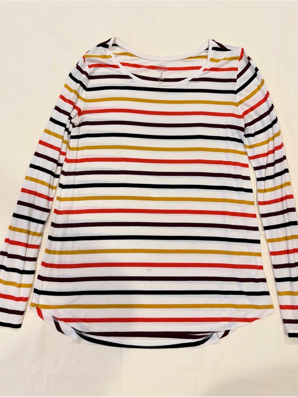 GAP Long Sleeve Scoop Neck Stripe Top - White, Red, Mustard, Black